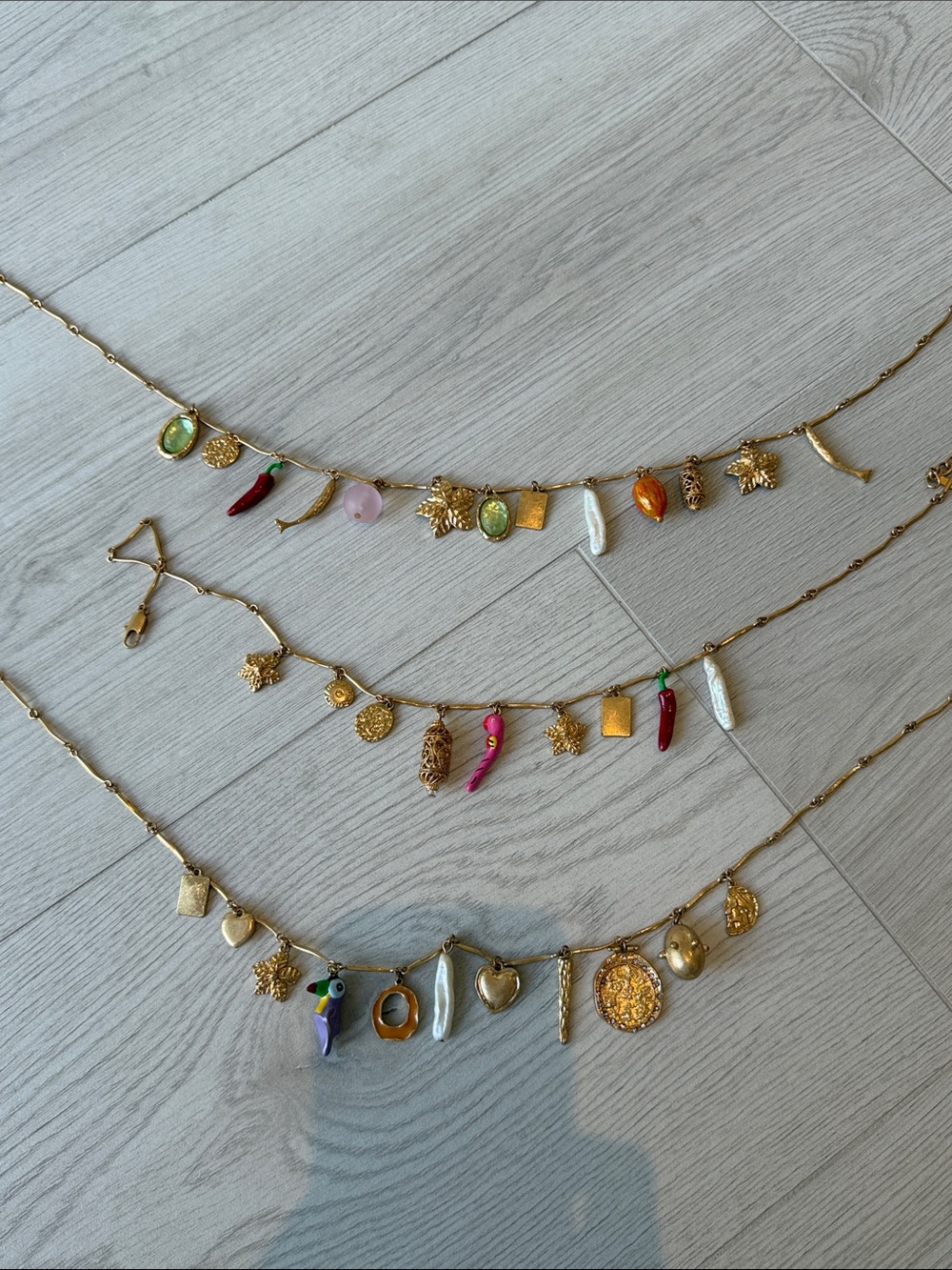 Zara 3 Gold-Tone Multi-Charm Layered Necklace with Colored Accents